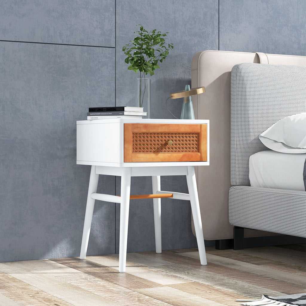 1-Drawer Modern Bedside Table with Solid Wood Legs-Black