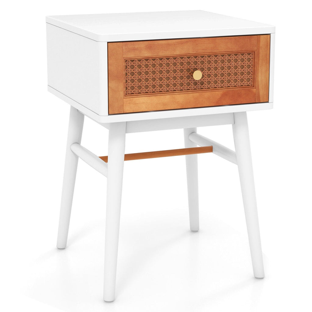 1-Drawer Modern Bedside Table with Solid Wood Legs-Black