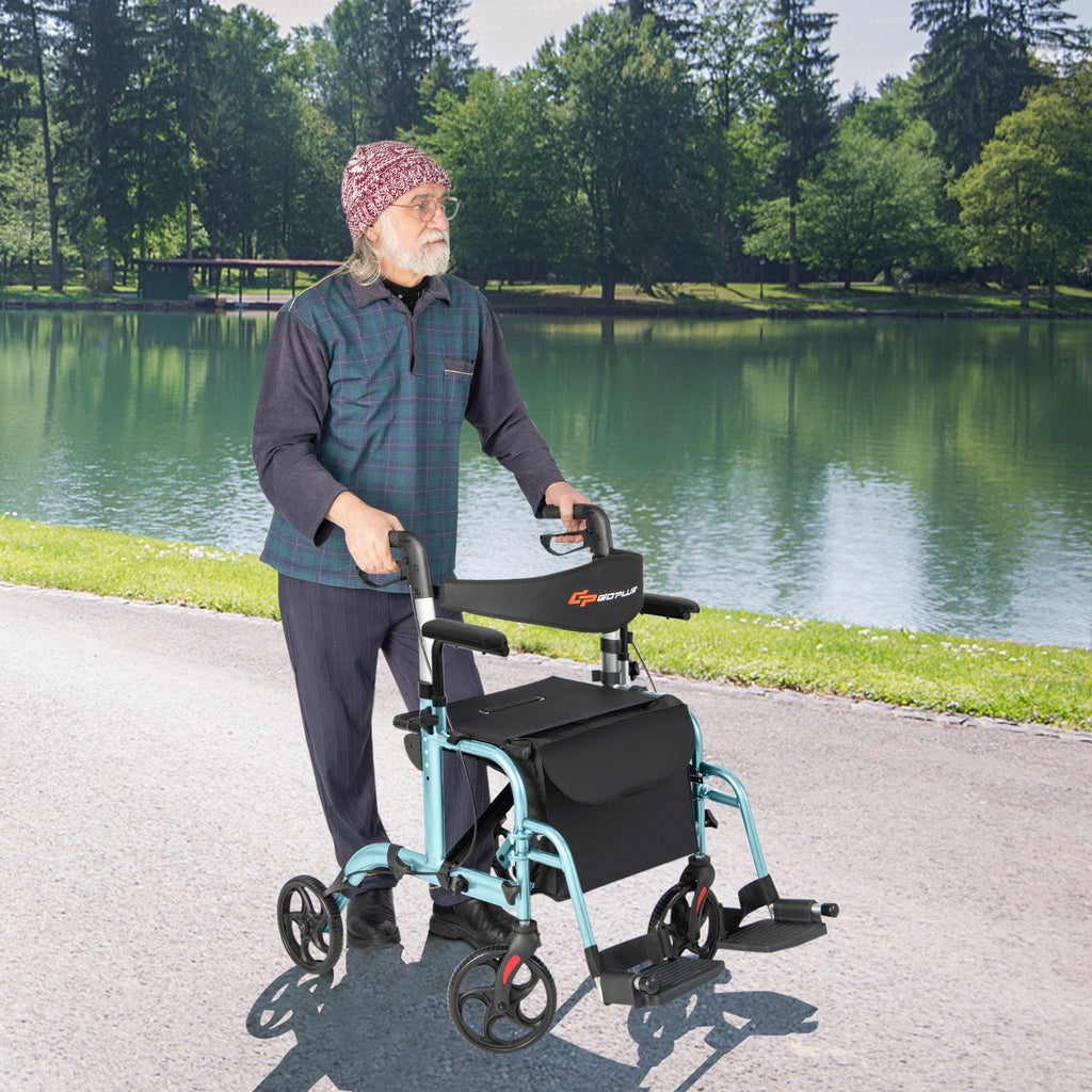 Folding Rollator Walker with Seat and Wheels Supports up to 300 lbs-Black