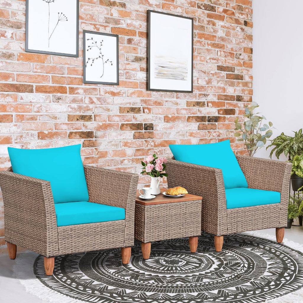 3 Pieces Patio Rattan Furniture Set with Washable Cushion for Yard Porch-Beige