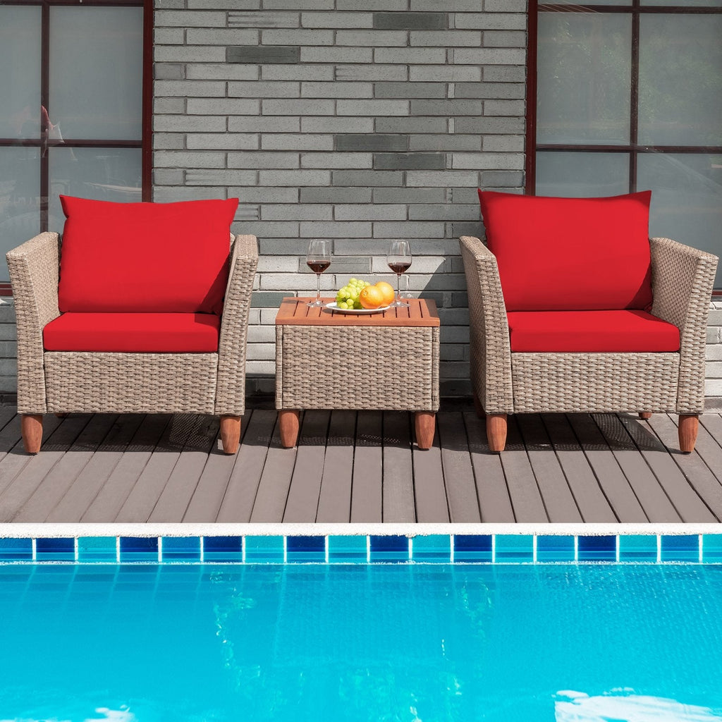 3 Pieces Patio Rattan Furniture Set with Washable Cushion for Yard Porch-Beige