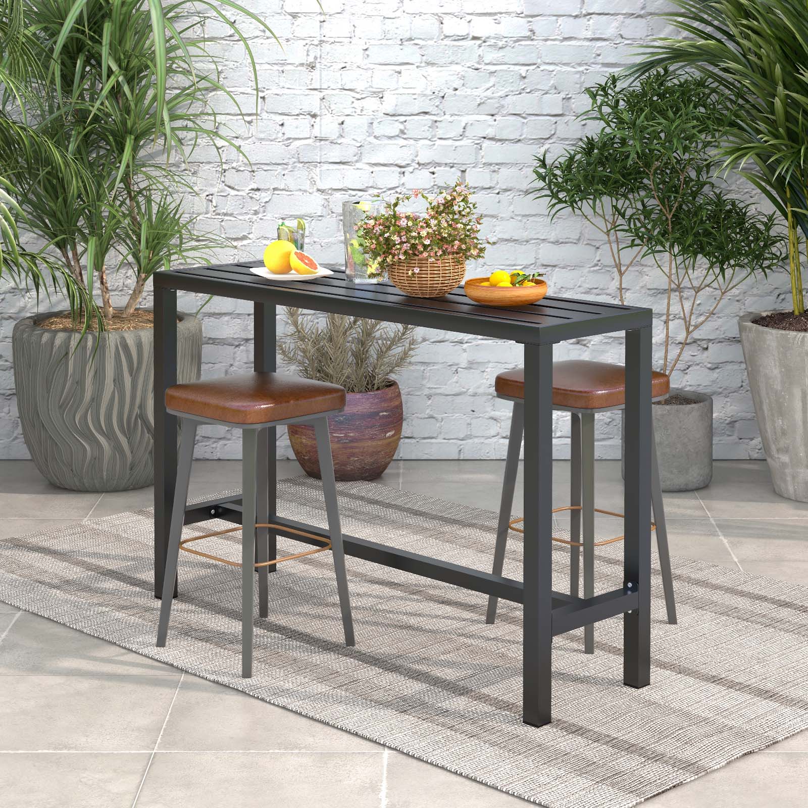 48/55 Inch Outdoor Bar Table with Waterproof Top and Heavy-duty Metal Frame-M