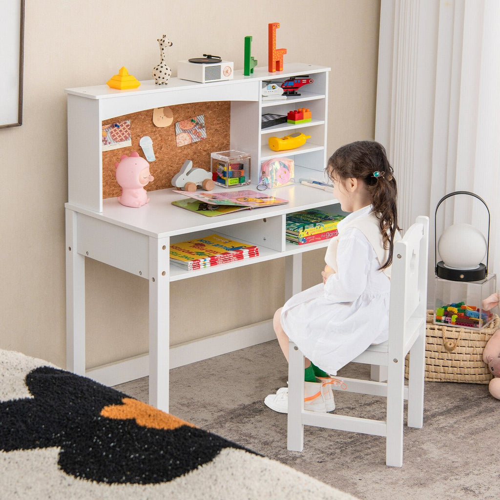Kids Desk and Chair Set with Hutch and Bulletin Board for 3+ Kids-Pink