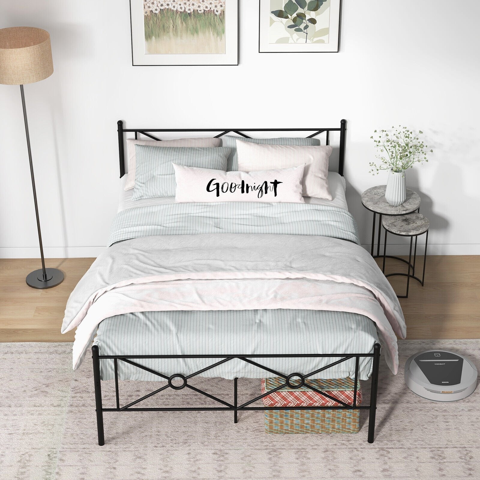 Full/Queen Size Metal Platform Bed Frame with Headboard and Footboard-Queen Size