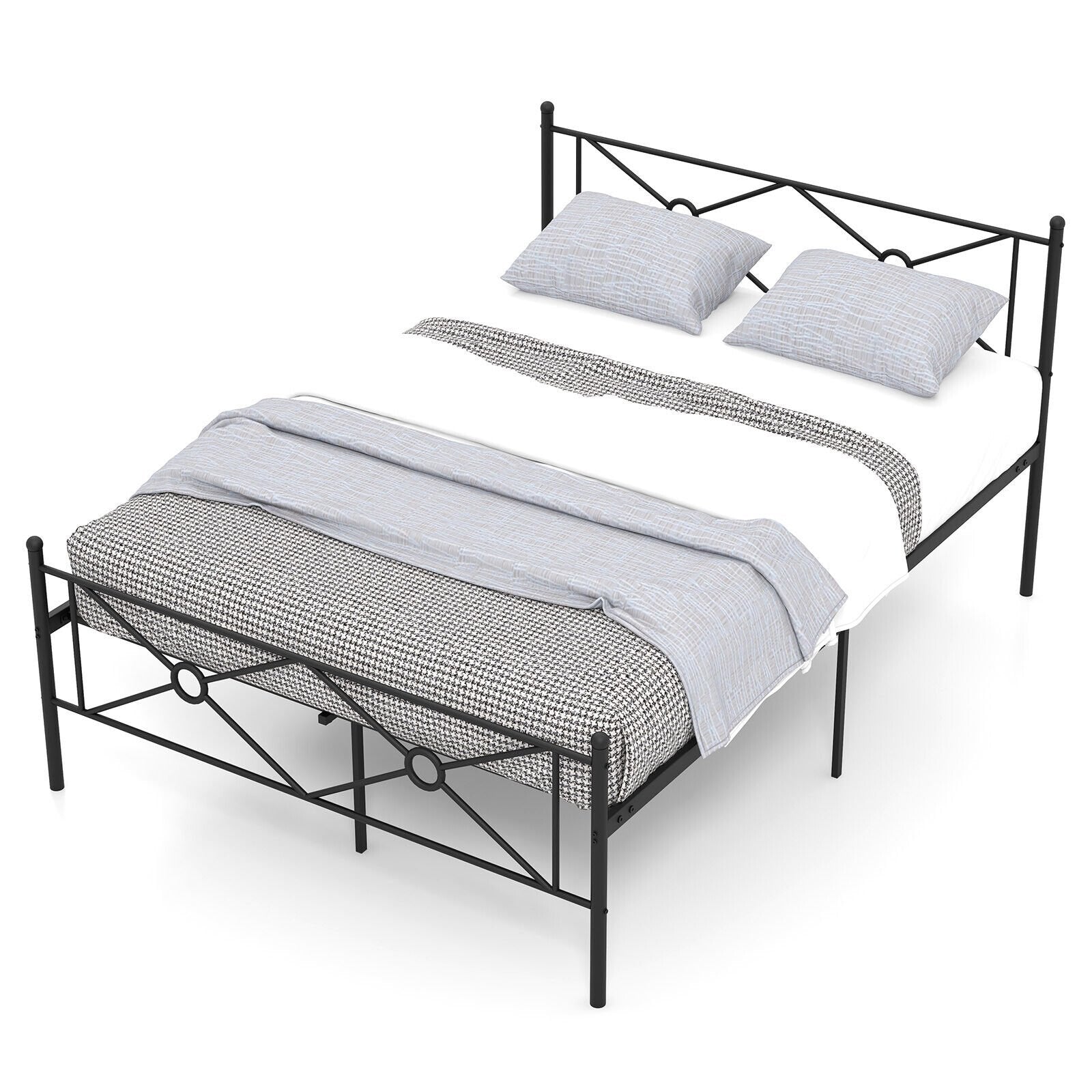 Full/Queen Size Metal Platform Bed Frame with Headboard and Footboard-Queen Size