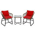 3 Pieces Patio Rattan Bistro Set with Cushions and Glass Table-Red