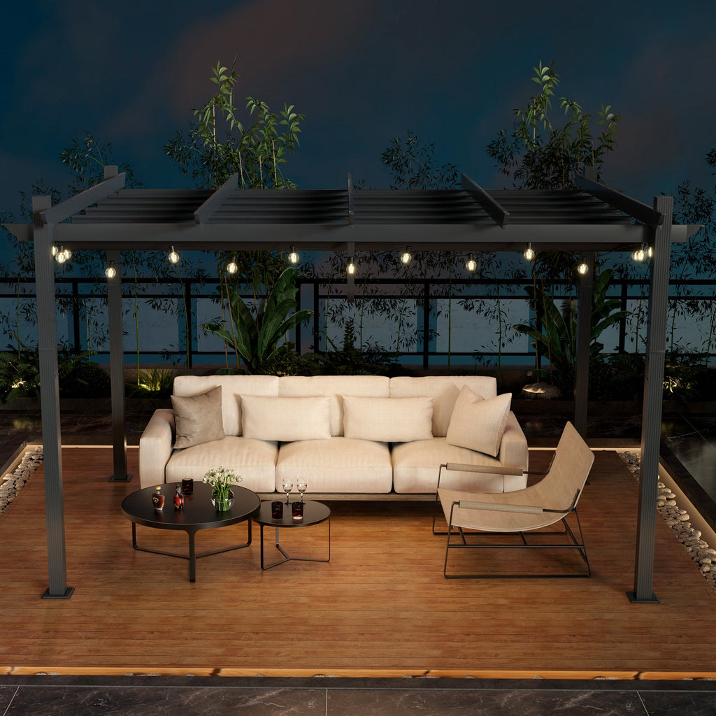 10 x 13 Feet Outdoor Aluminum Retractable Pergola Canopy Shelter-Beige