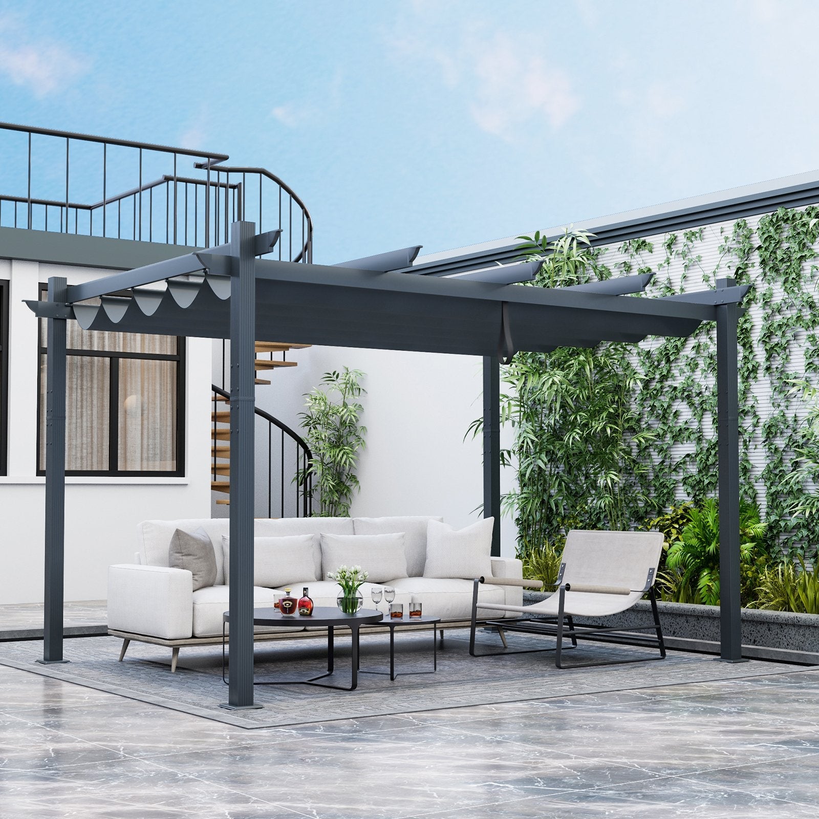 10 x 13 Feet Outdoor Aluminum Retractable Pergola Canopy Shelter-Beige