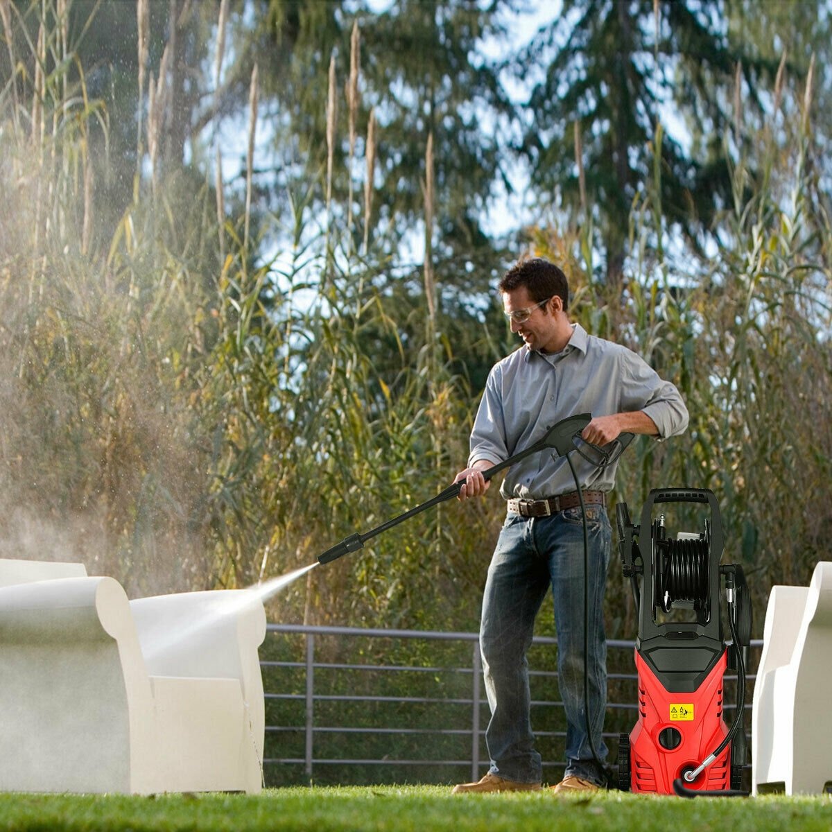 1800W 2030PSI Electric Pressure Washer Cleaner with Hose Reel-Blue