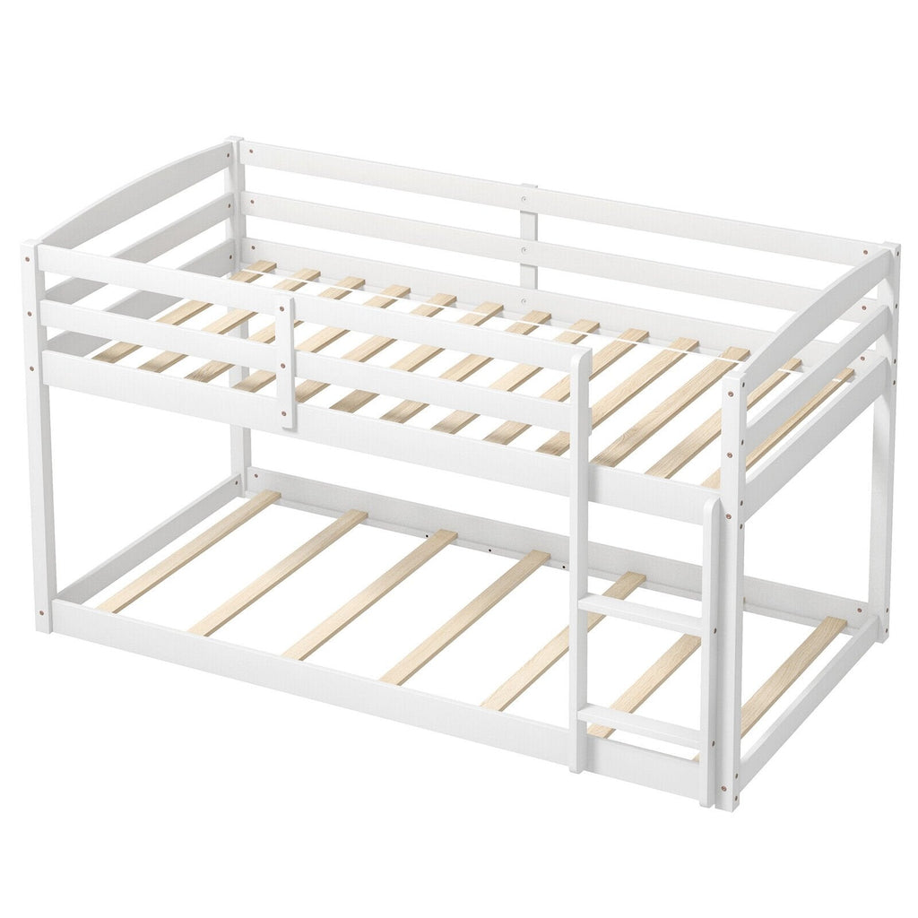 Twin Size Bunk Bed with High Guardrails and Integrated Ladder-Gray