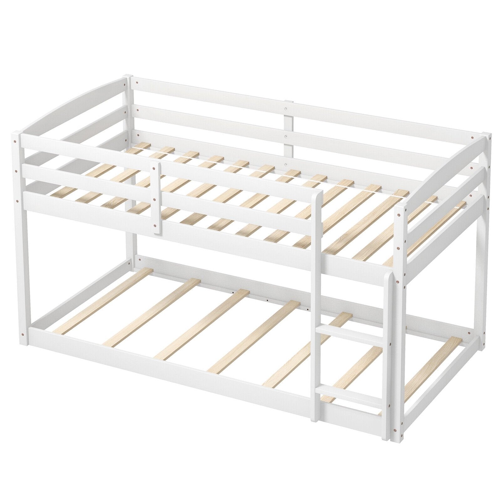 Twin Size Bunk Bed with High Guardrails and Integrated Ladder-Gray