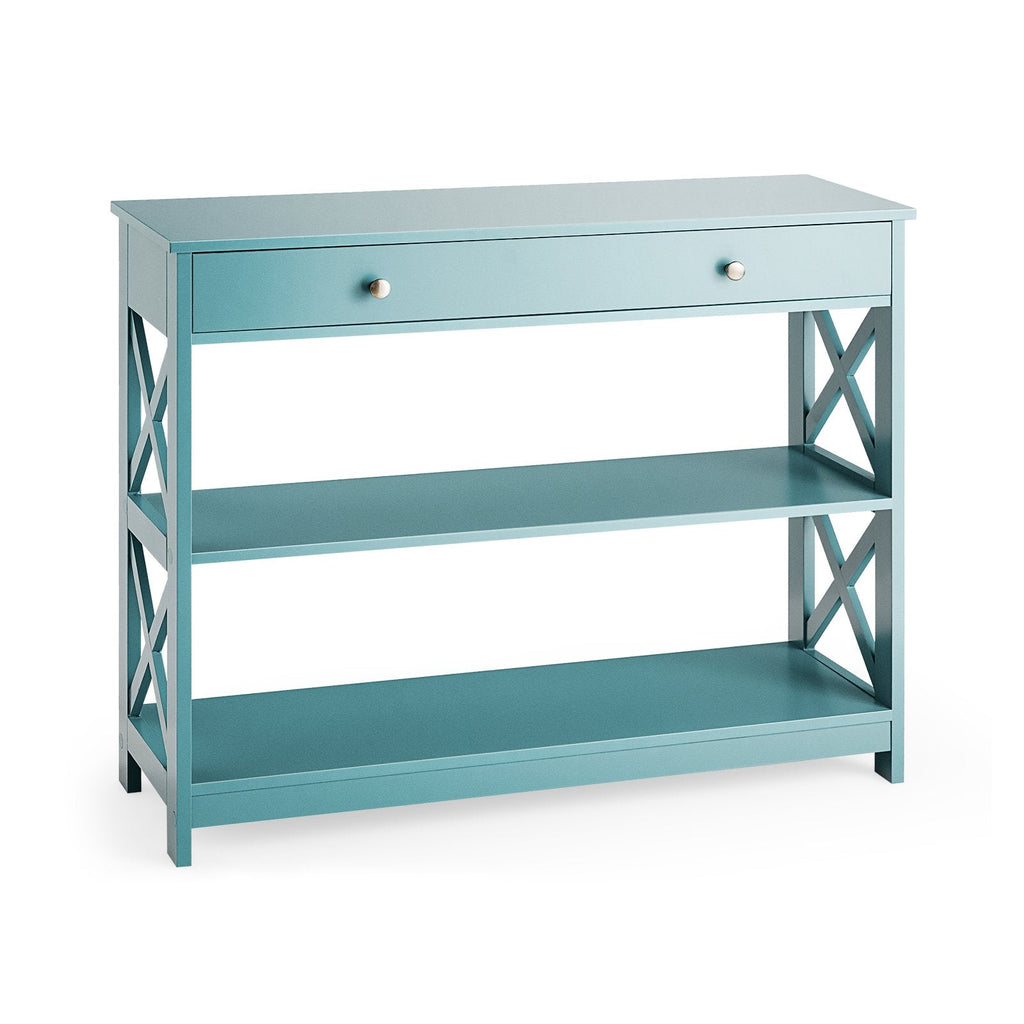 Console Table 3-Tier with Drawer and Storage Shelves-Black