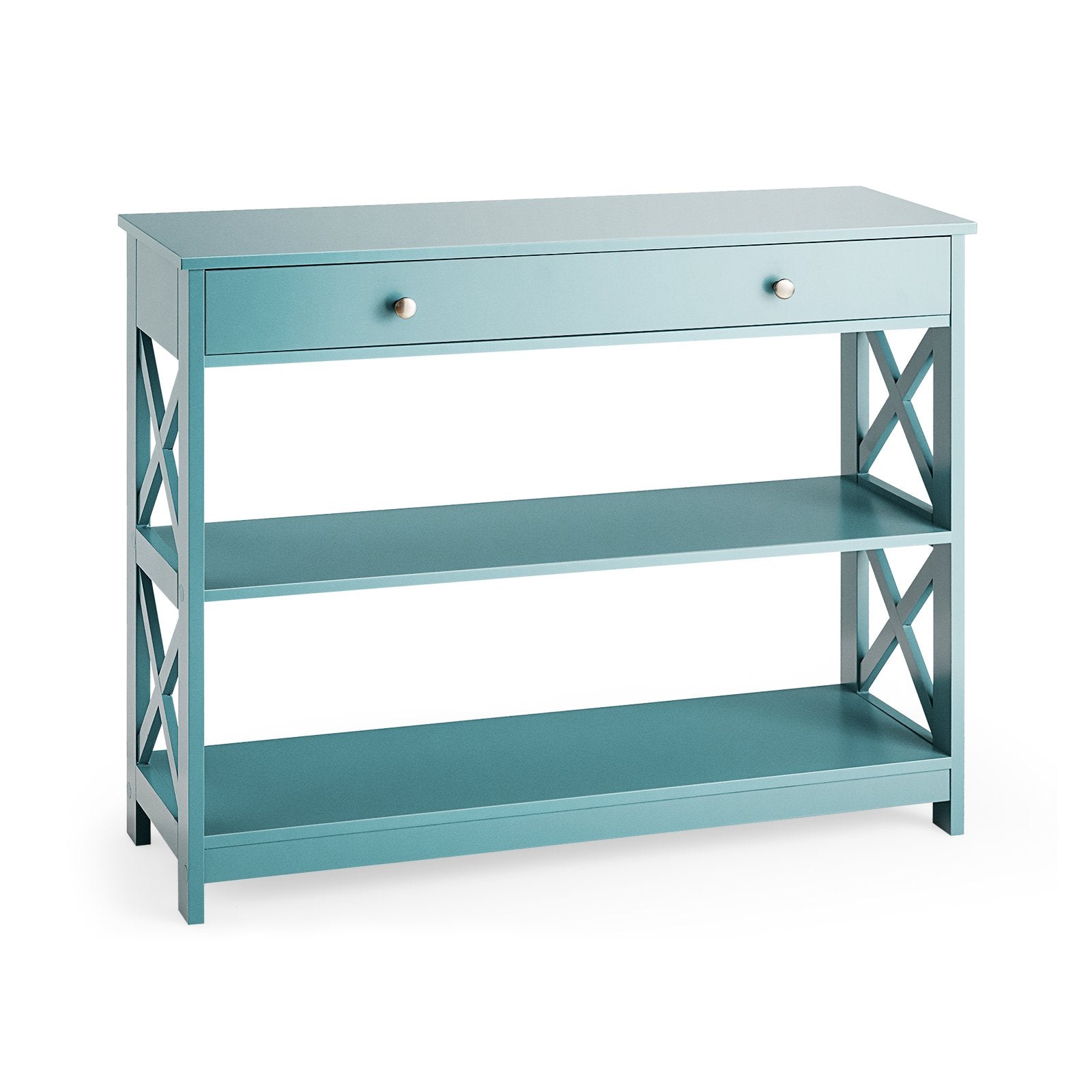 Console Table 3-Tier with Drawer and Storage Shelves-Black