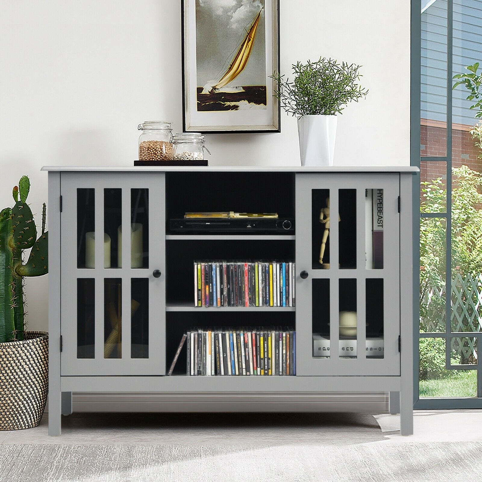 Wooden TV Stand Console Cabinet for 50 Inch TV-Brown