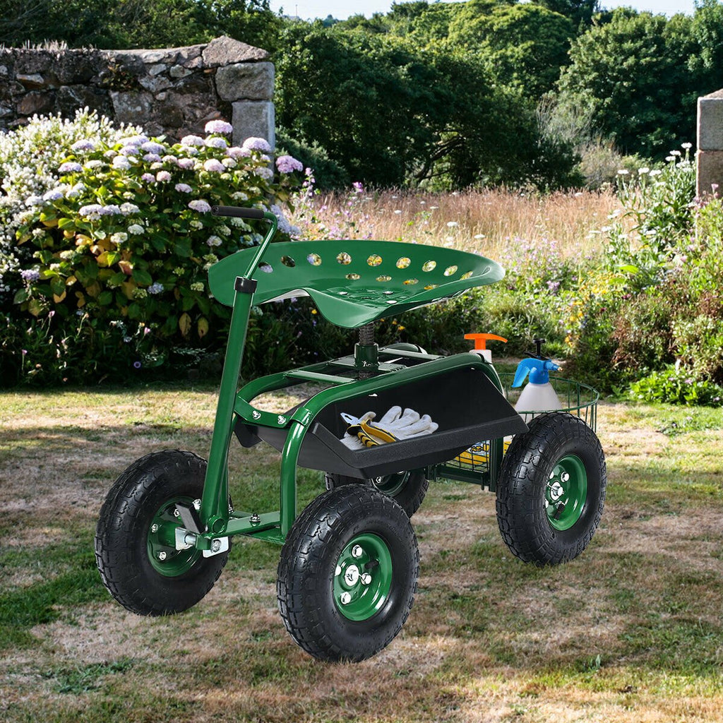Extendable Handle Garden Cart Rolling Wagon Scooter-Blue
