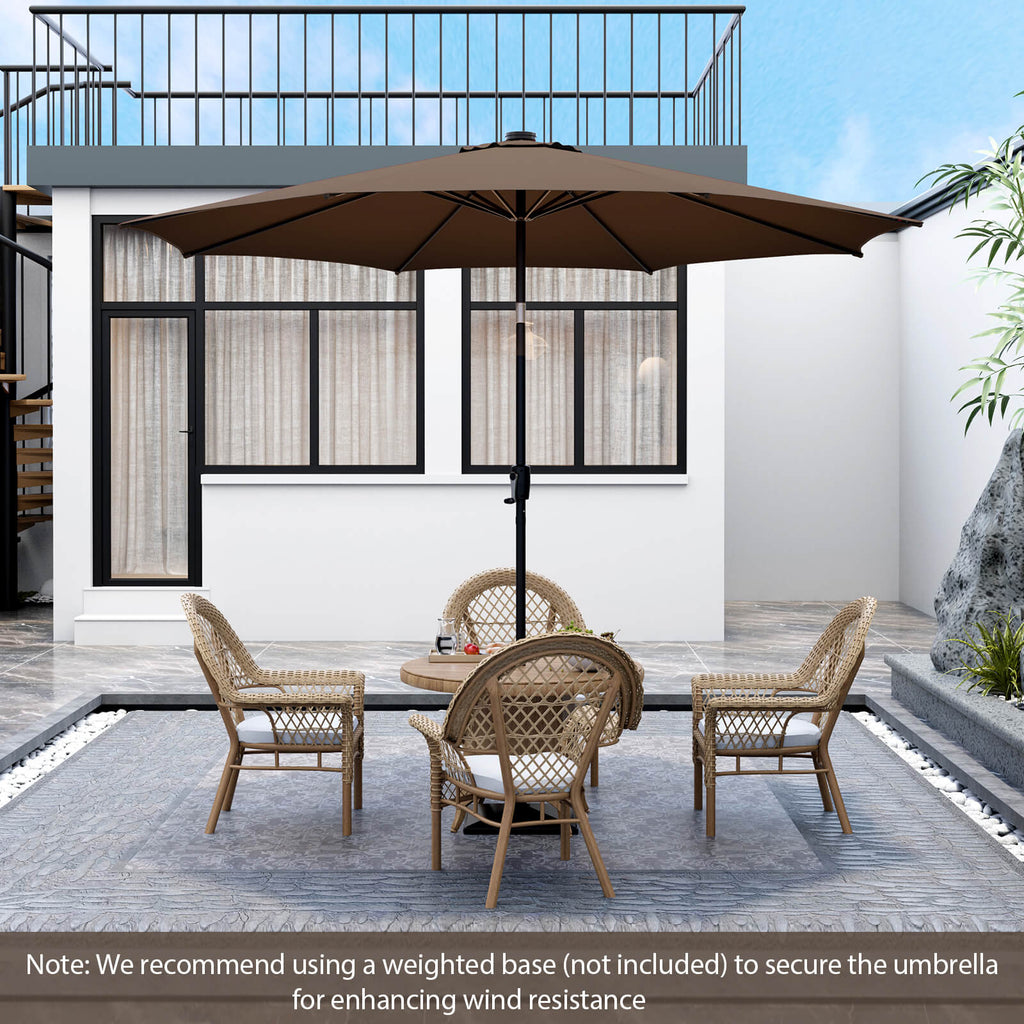 10 Feet Patio Umbrella with 112 Solar Lights and Crank Handle-Beige