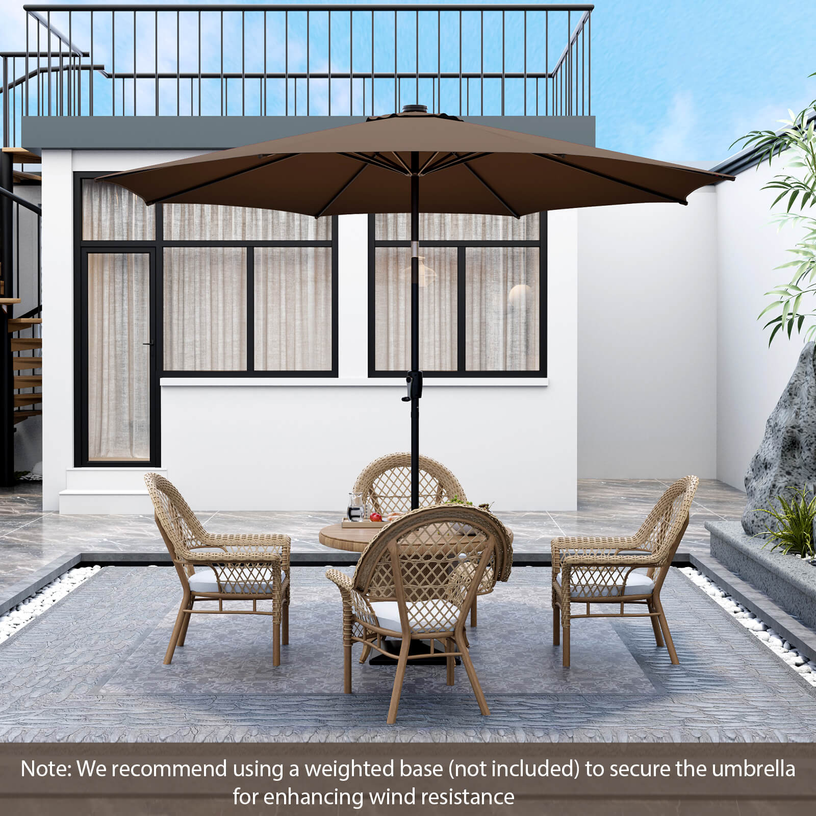 10 Feet Patio Umbrella with 112 Solar Lights and Crank Handle-Beige