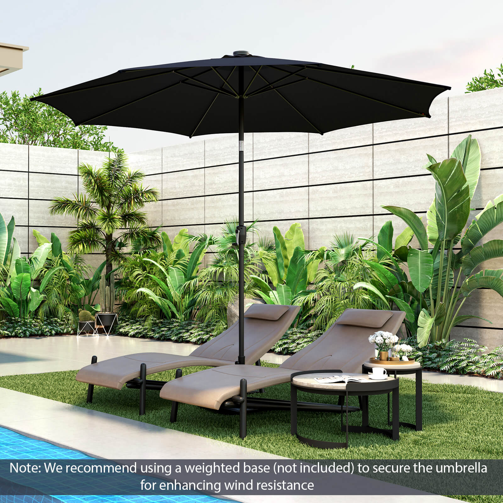 10 Feet Patio Umbrella with 112 Solar Lights and Crank Handle-Beige