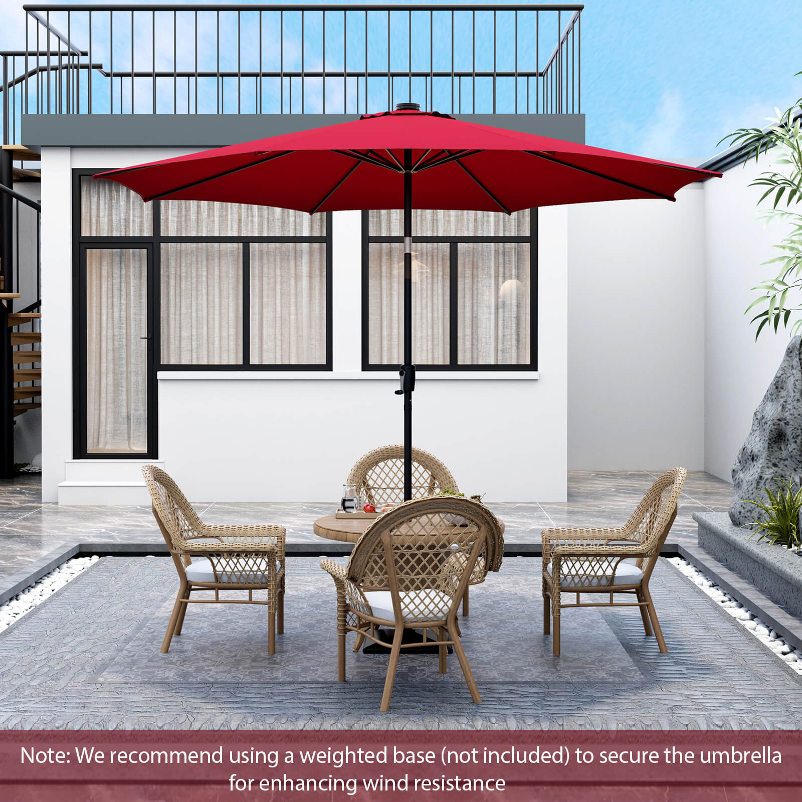 10 Feet Patio Umbrella with 112 Solar Lights and Crank Handle-Beige