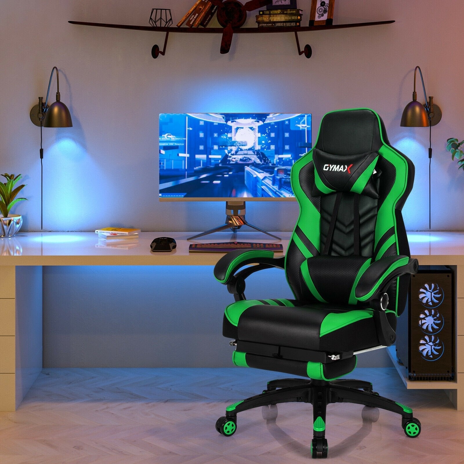 Adjustable Gaming Chair with Footrest for Home Office-Black
