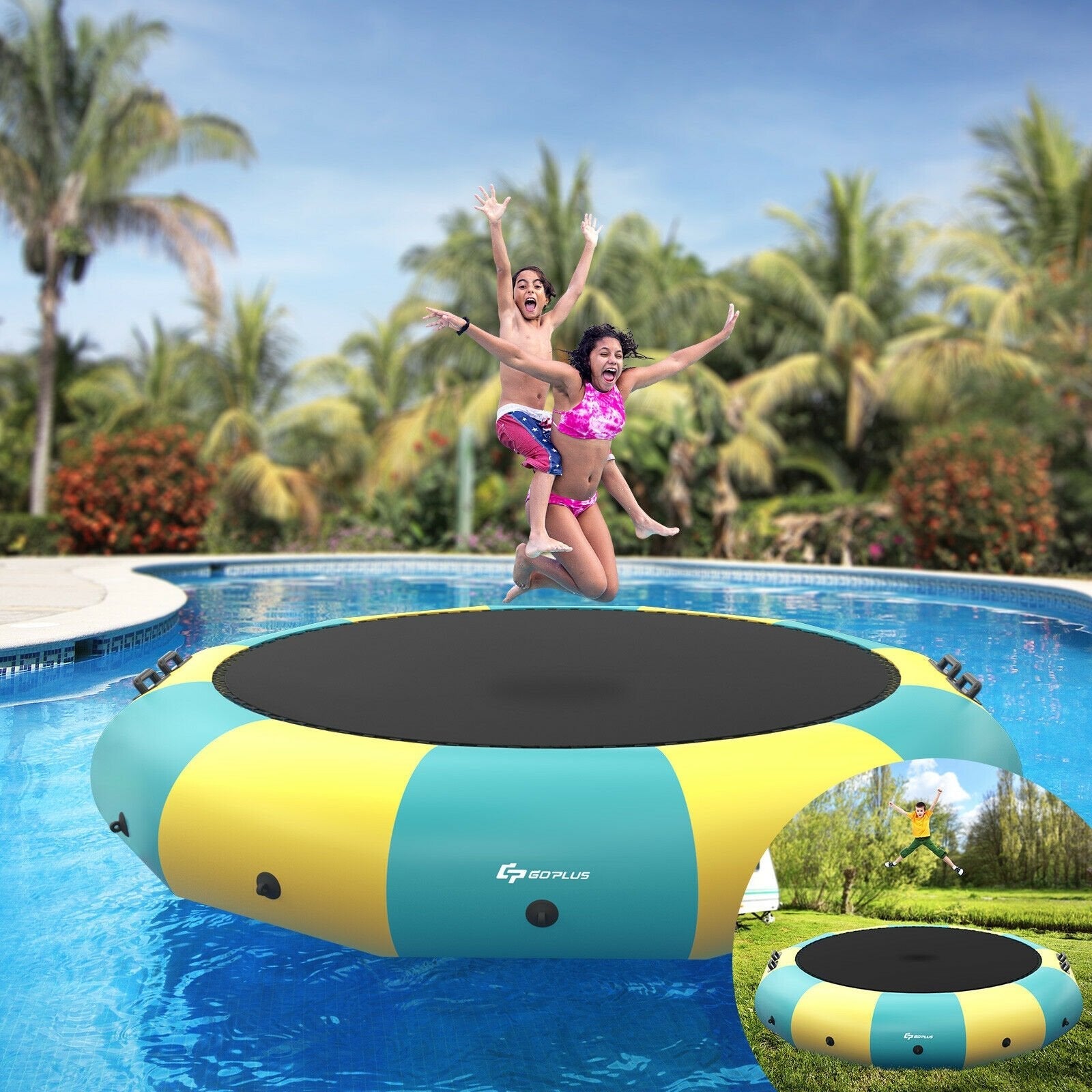 15 Feet Inflatable Splash Padded Water Bouncer Trampoline-Blue