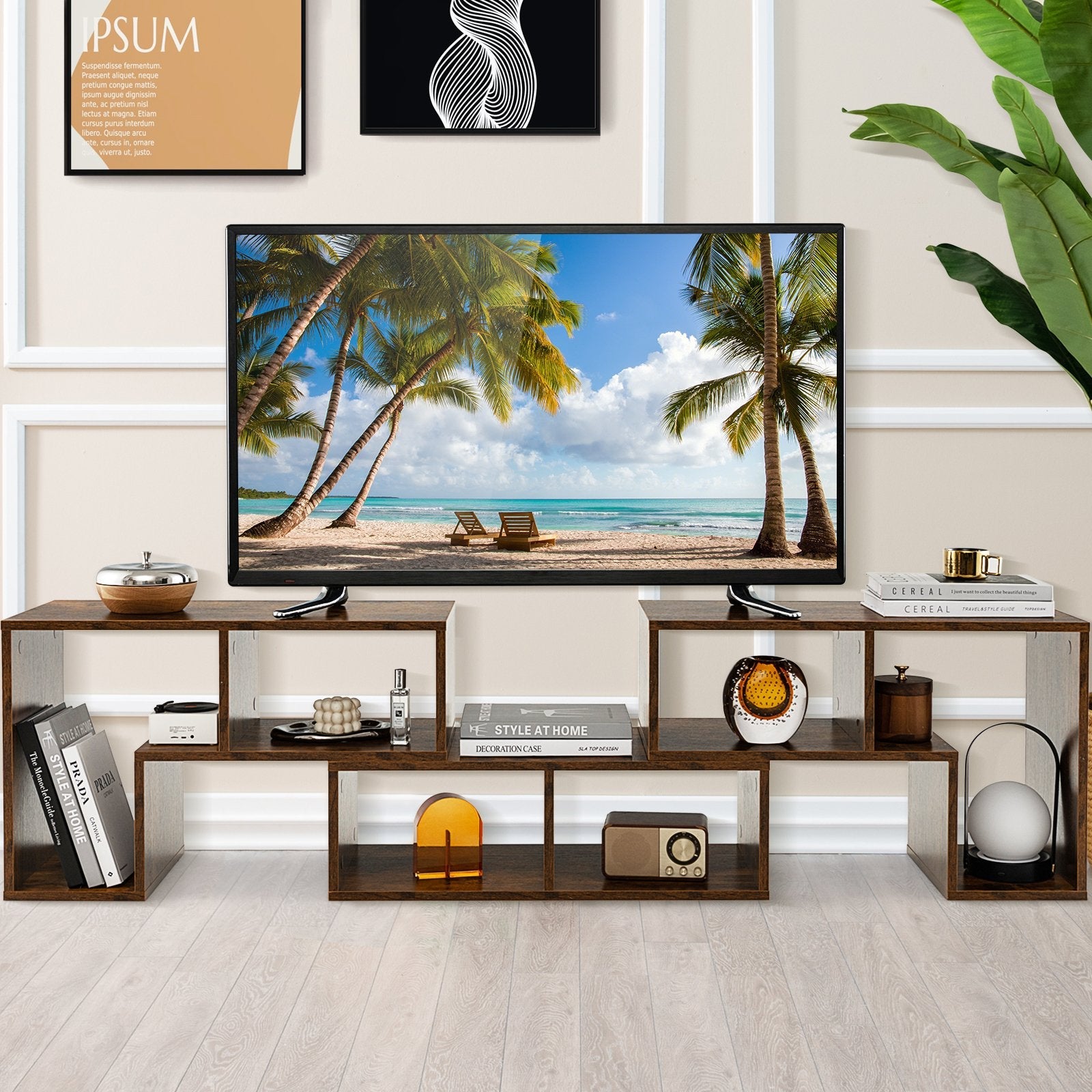 3 Pieces Adjustable TV Stand for TVs up to 65 Inch with Shelves-Black