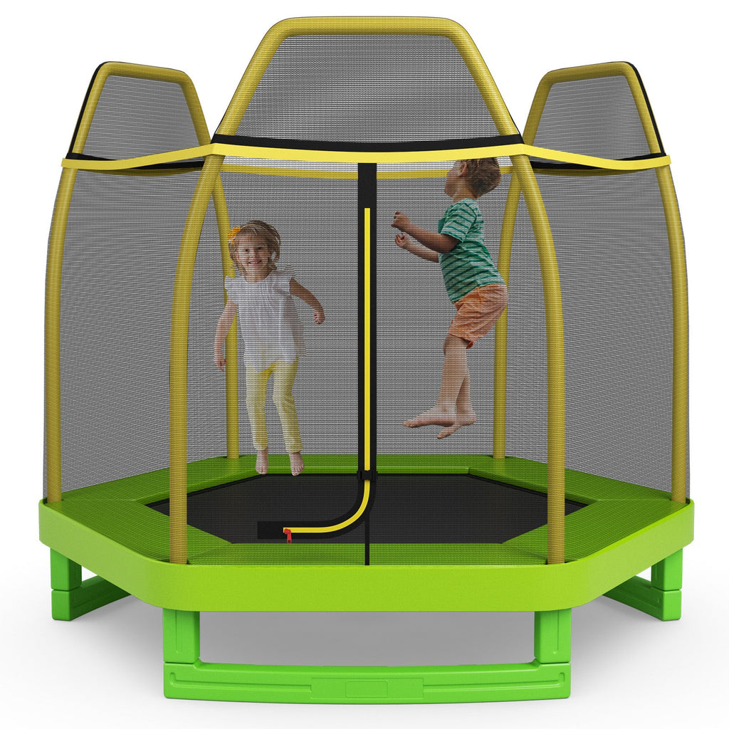 7 Ft Kids Trampoline W/ Safety Enclosure Net-Blue