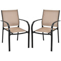 Set of 2 Patio Stackable Dining Chairs with Armrests Garden Deck-Brown