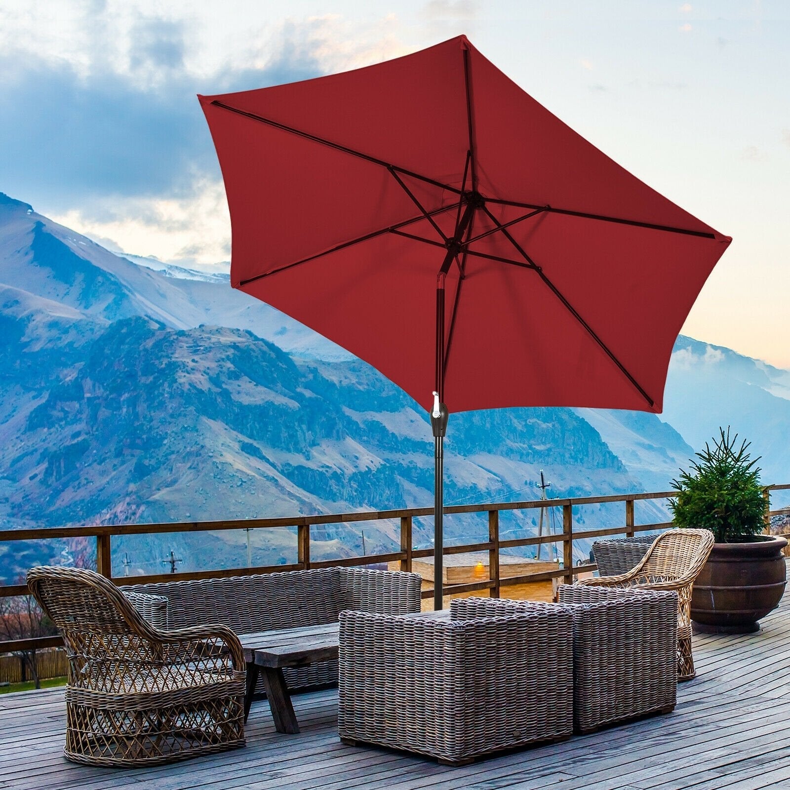 9 ft Outdoor Market Patio Table Umbrella Push Button Tilt Crank Lift-Beige