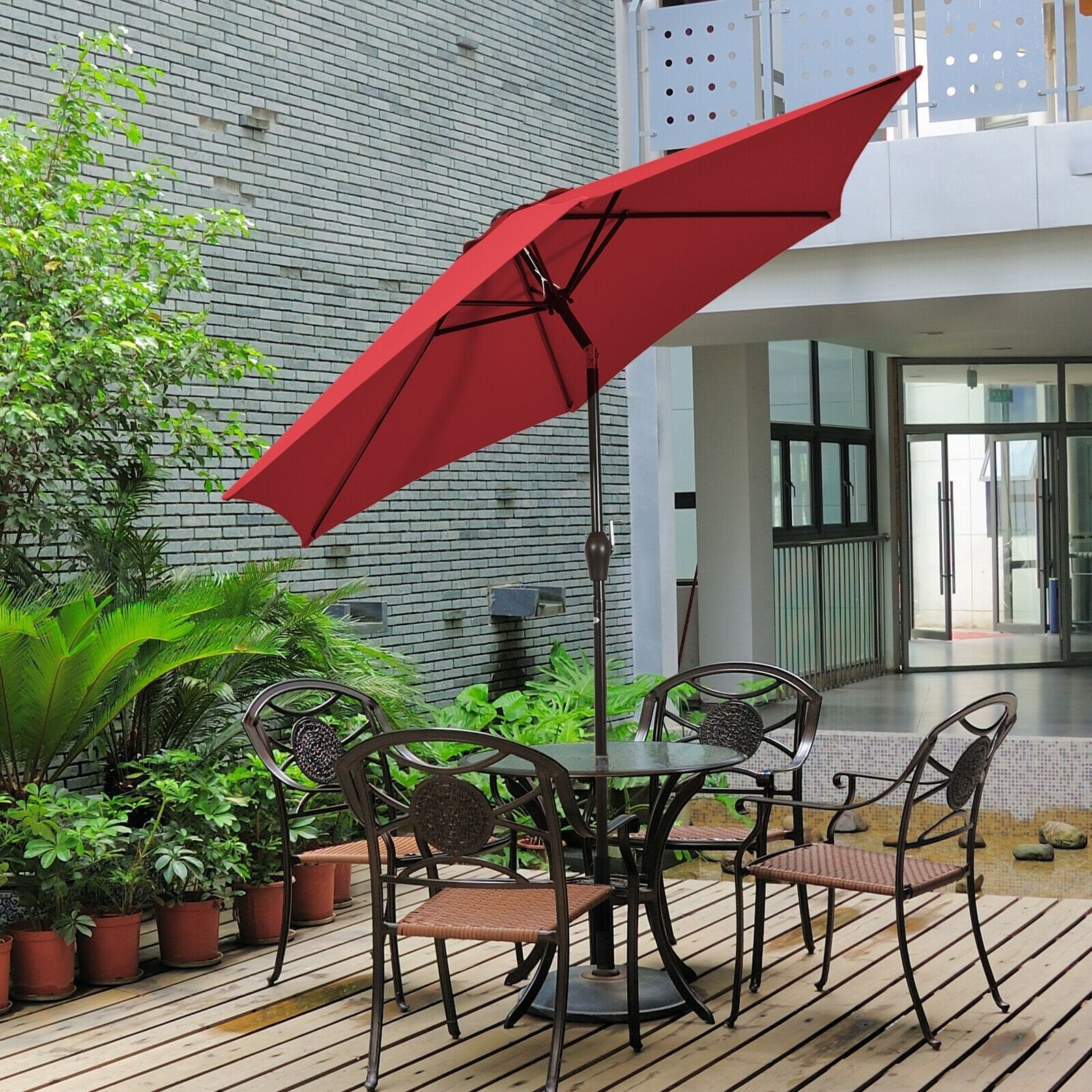 9 ft Outdoor Market Patio Table Umbrella Push Button Tilt Crank Lift-Beige