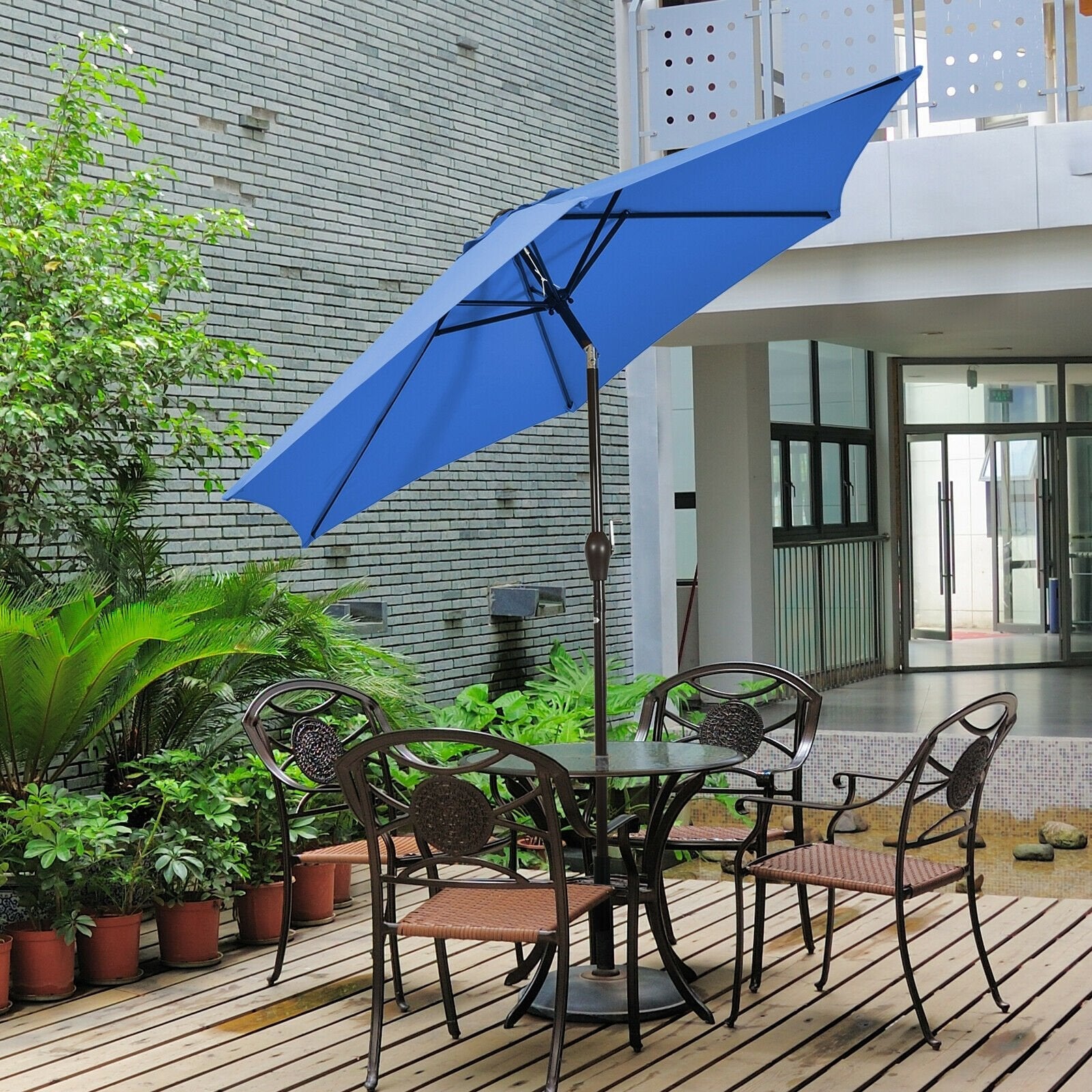 9 ft Outdoor Market Patio Table Umbrella Push Button Tilt Crank Lift-Beige