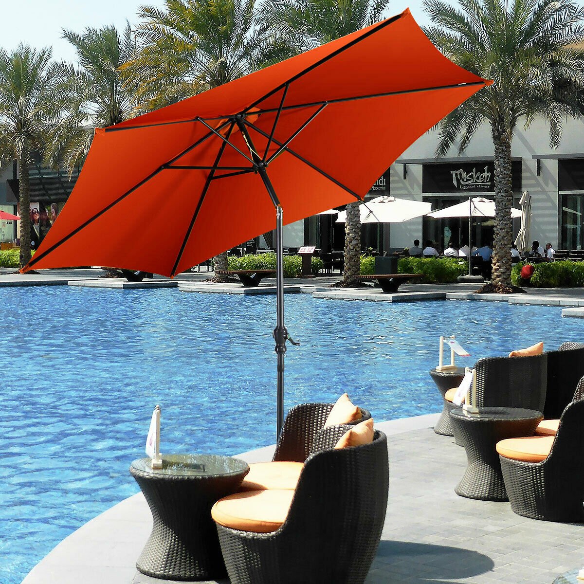 9 ft Outdoor Market Patio Table Umbrella Push Button Tilt Crank Lift-Beige