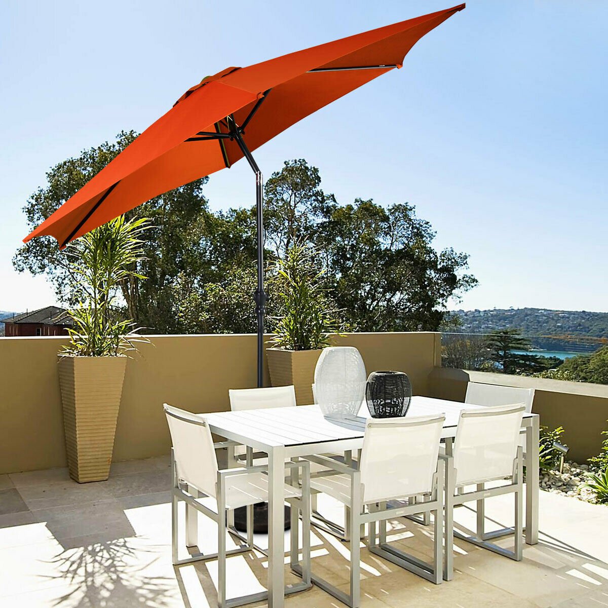 9 ft Outdoor Market Patio Table Umbrella Push Button Tilt Crank Lift-Beige