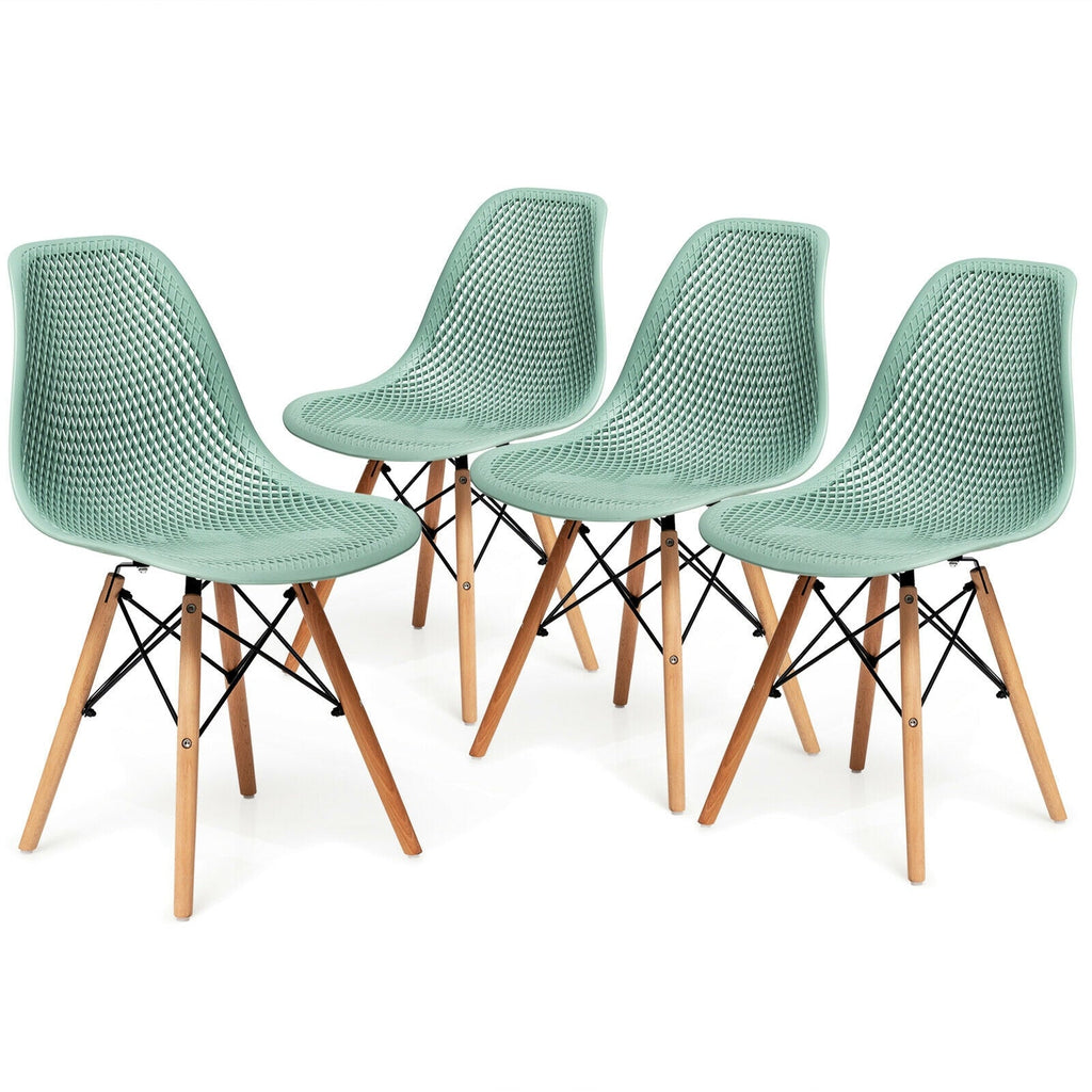 4 Pieces Modern Plastic Hollow Chair Set with Wood Leg-Black