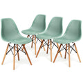 4 Pieces Modern Plastic Hollow Chair Set with Wood Leg-Black