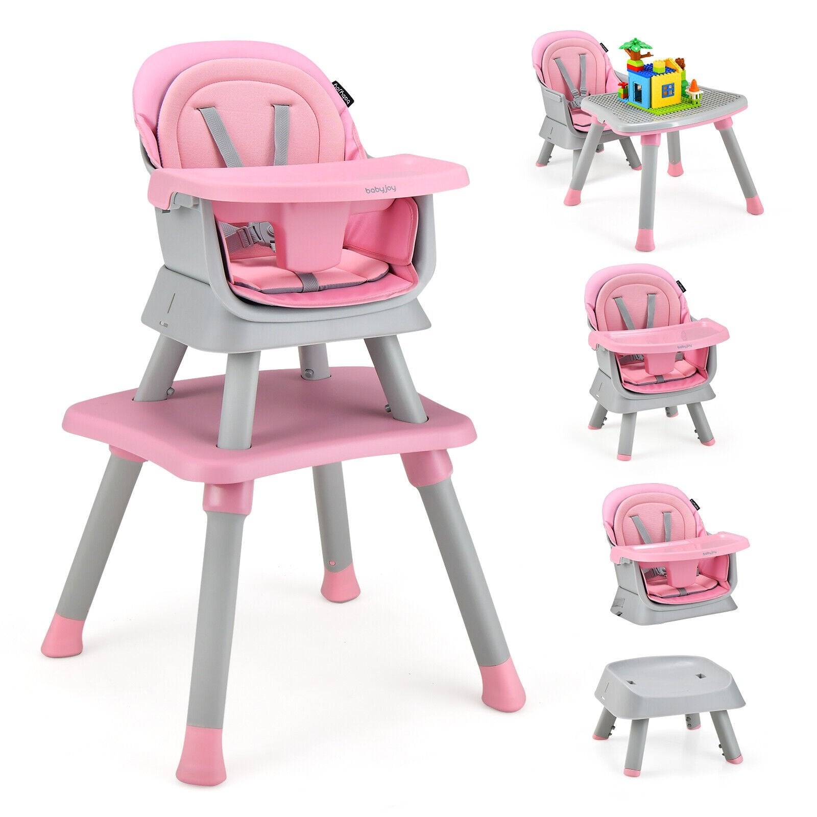 6-in-1 Convertible Baby High Chair with Adjustable Removable Tray-Black
