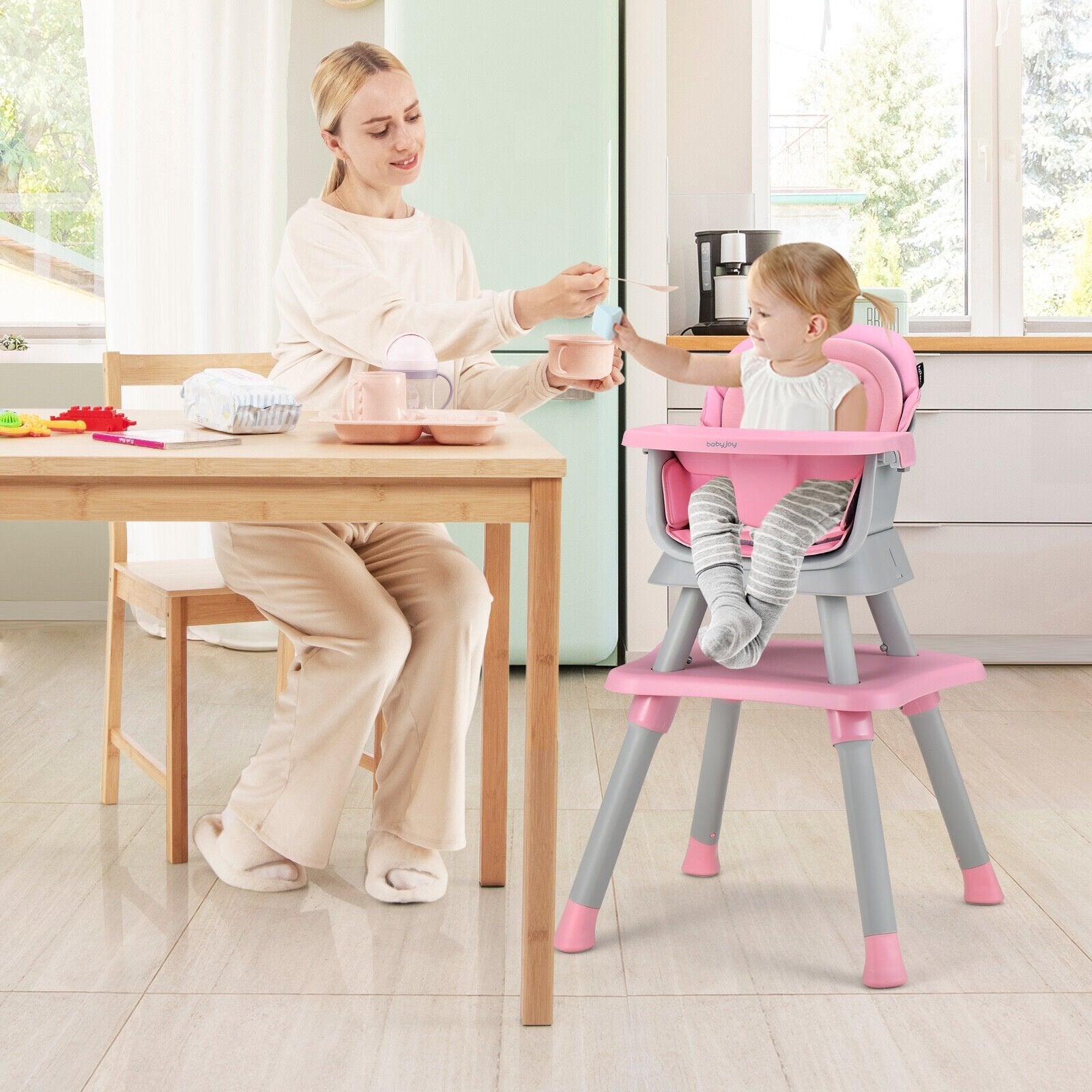 6-in-1 Convertible Baby High Chair with Adjustable Removable Tray-Black