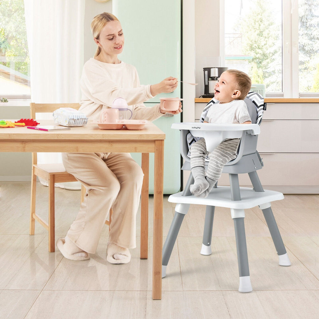 6-in-1 Convertible Baby High Chair with Adjustable Removable Tray-Black