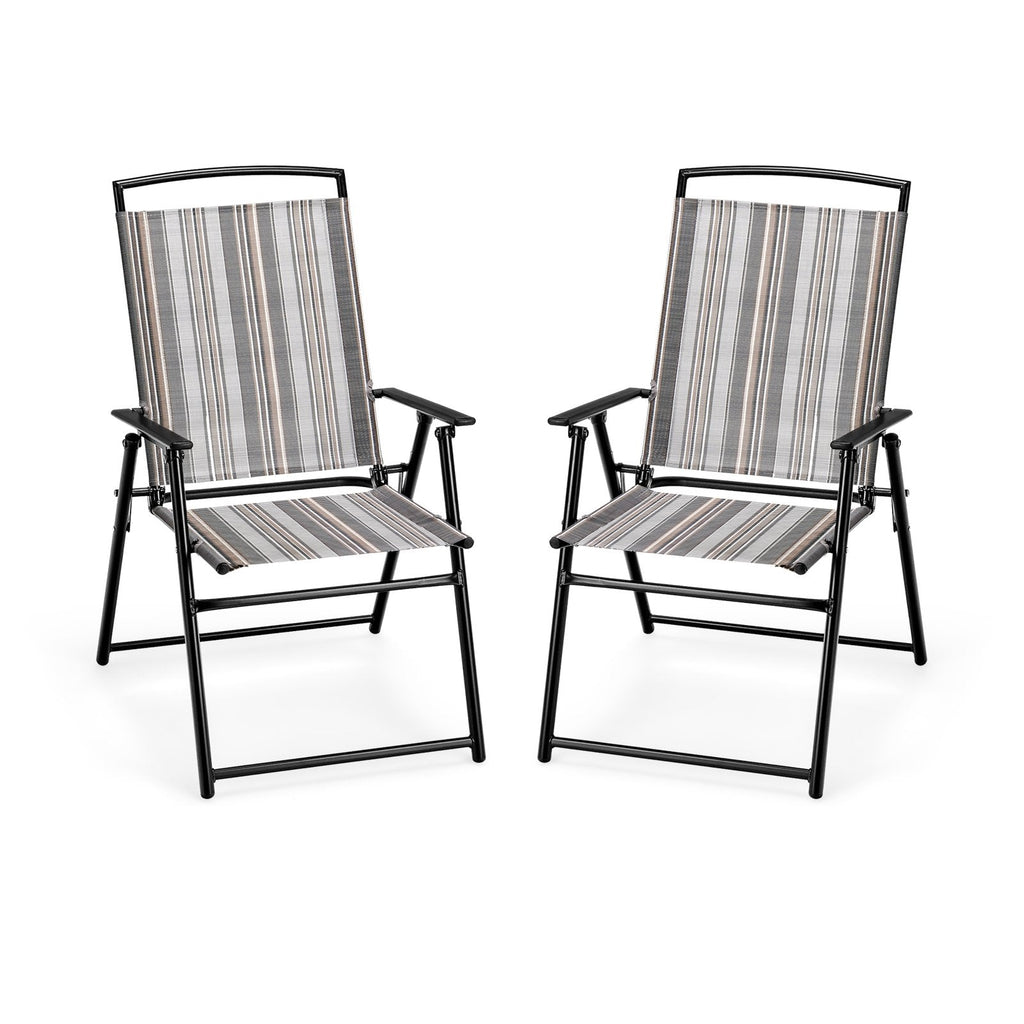 Set of 2 Patio Folding Sling Chairs Space-saving Dining Chair-Gray
