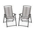 Set of 2 Patio Folding Sling Chairs Space-saving Dining Chair-Gray