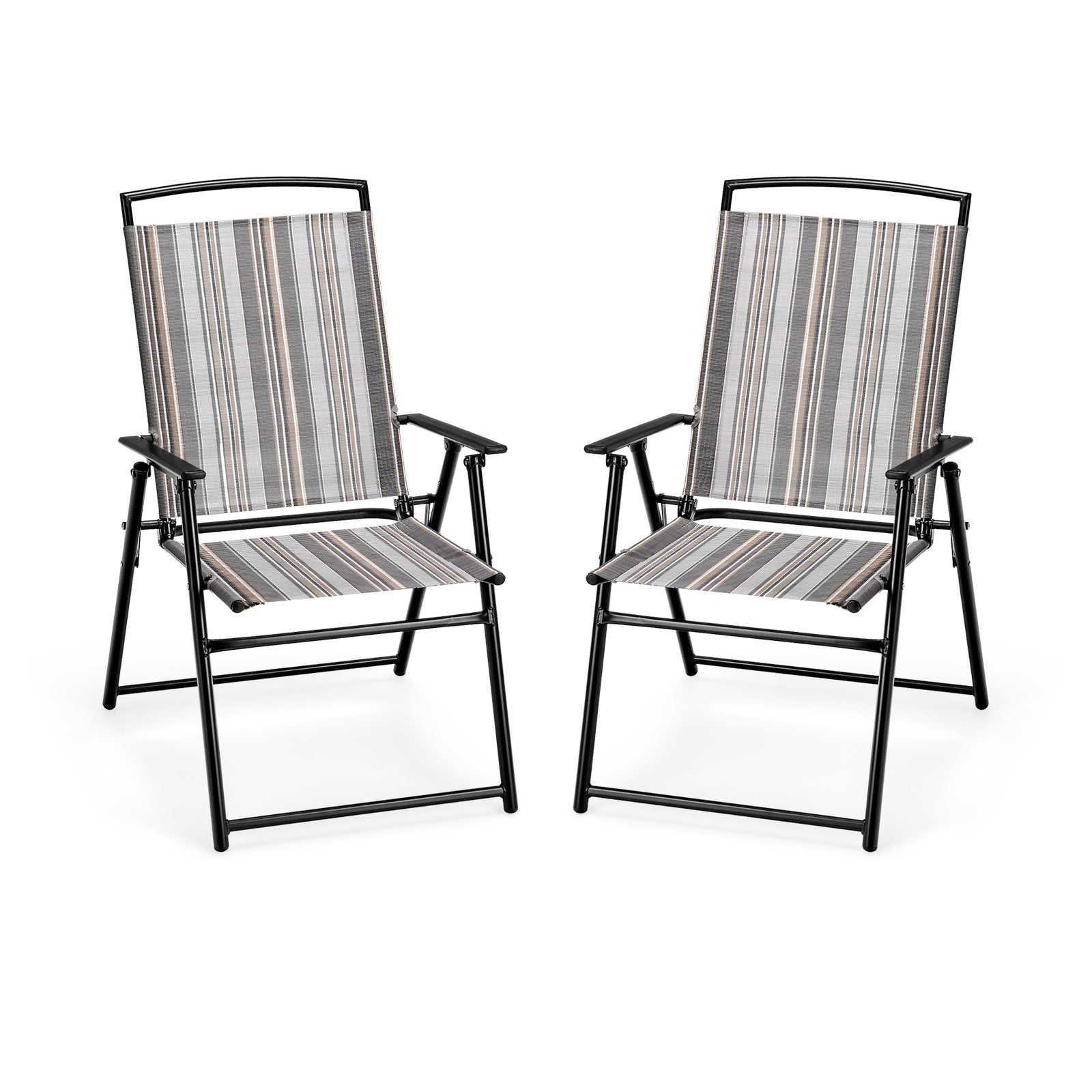 Set of 2 Patio Folding Sling Chairs Space-saving Dining Chair-Gray