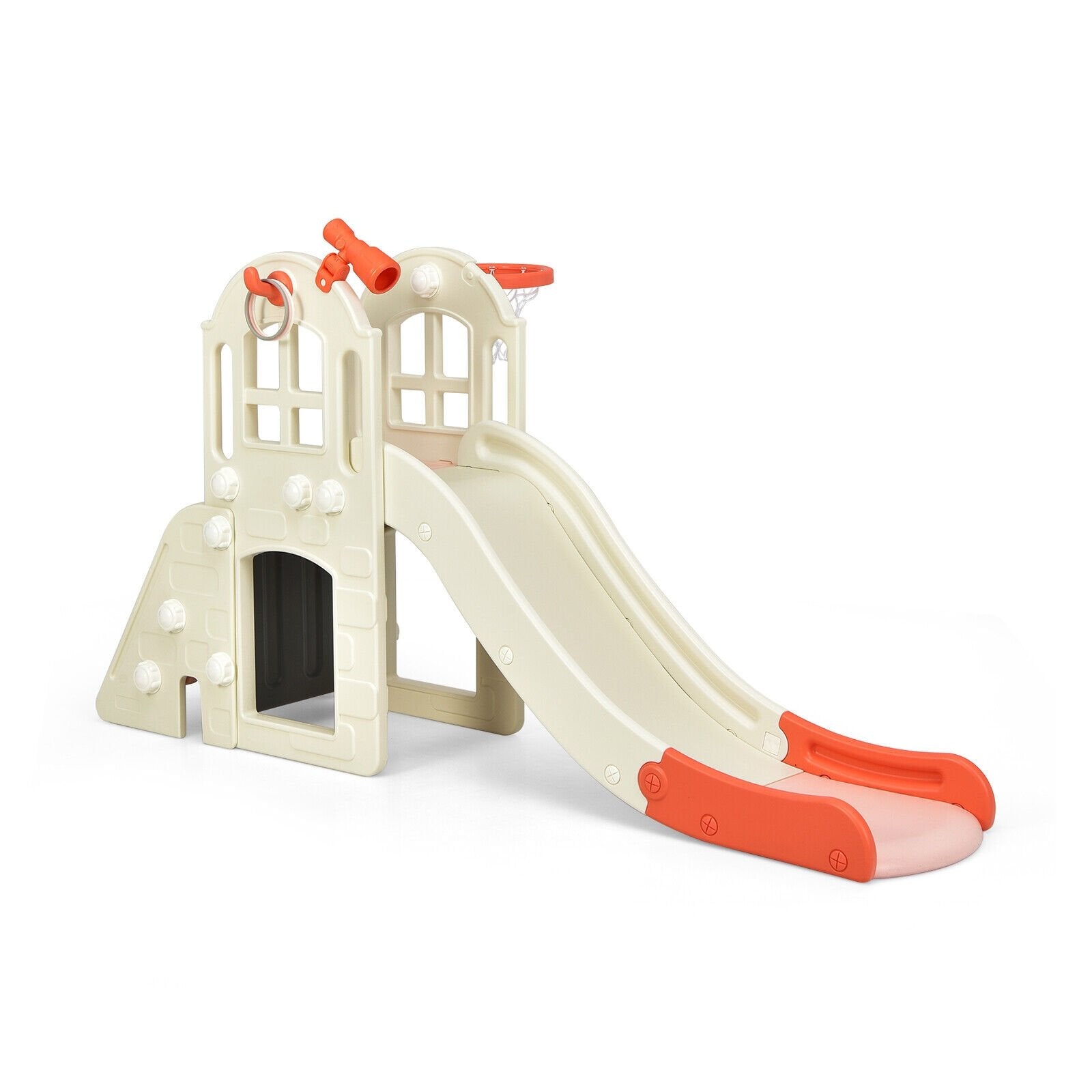 6-In-1 Large Slide for Kids Toddler Climber Slide Playset with Basketball Hoop-Blue