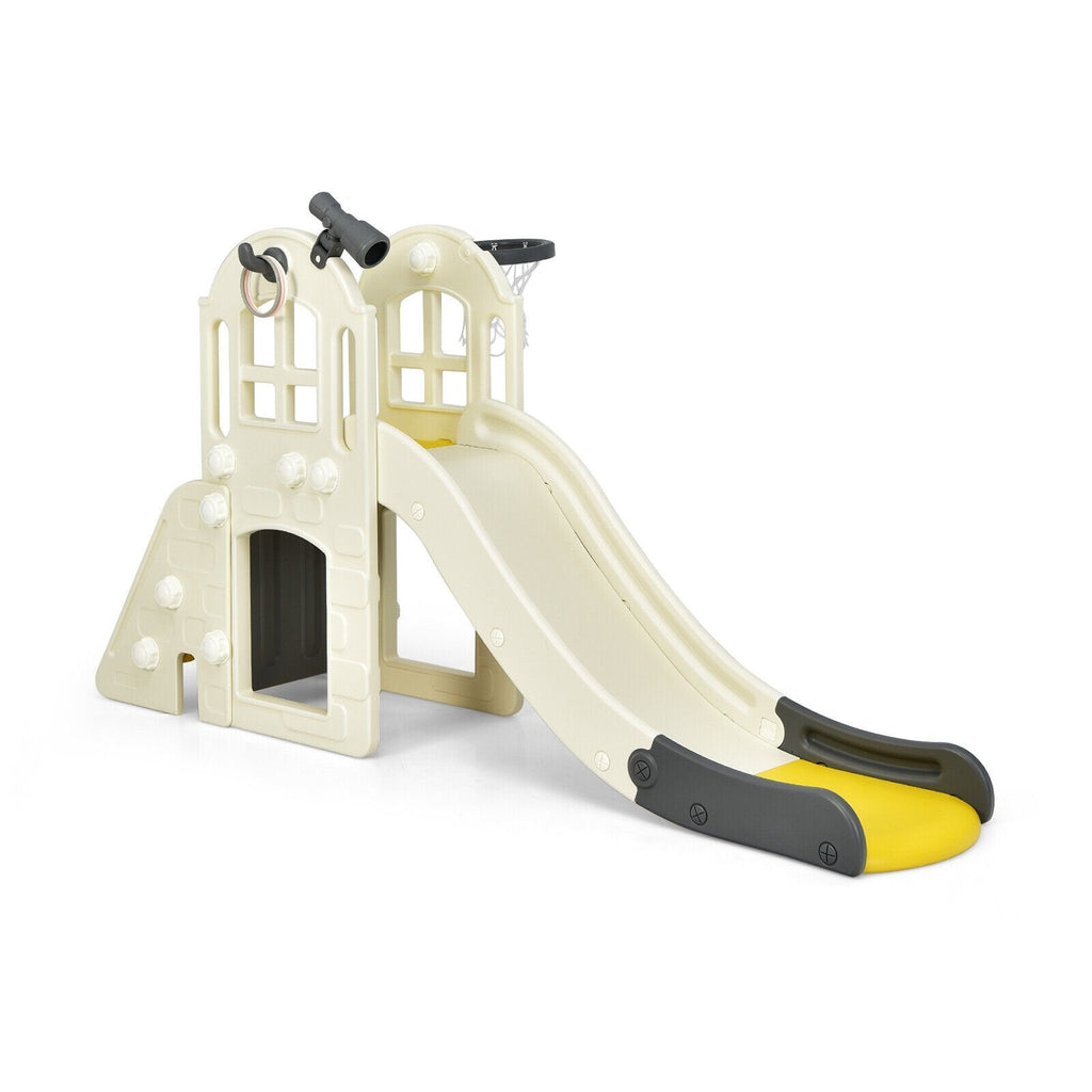 6-In-1 Large Slide for Kids Toddler Climber Slide Playset with Basketball Hoop-Blue