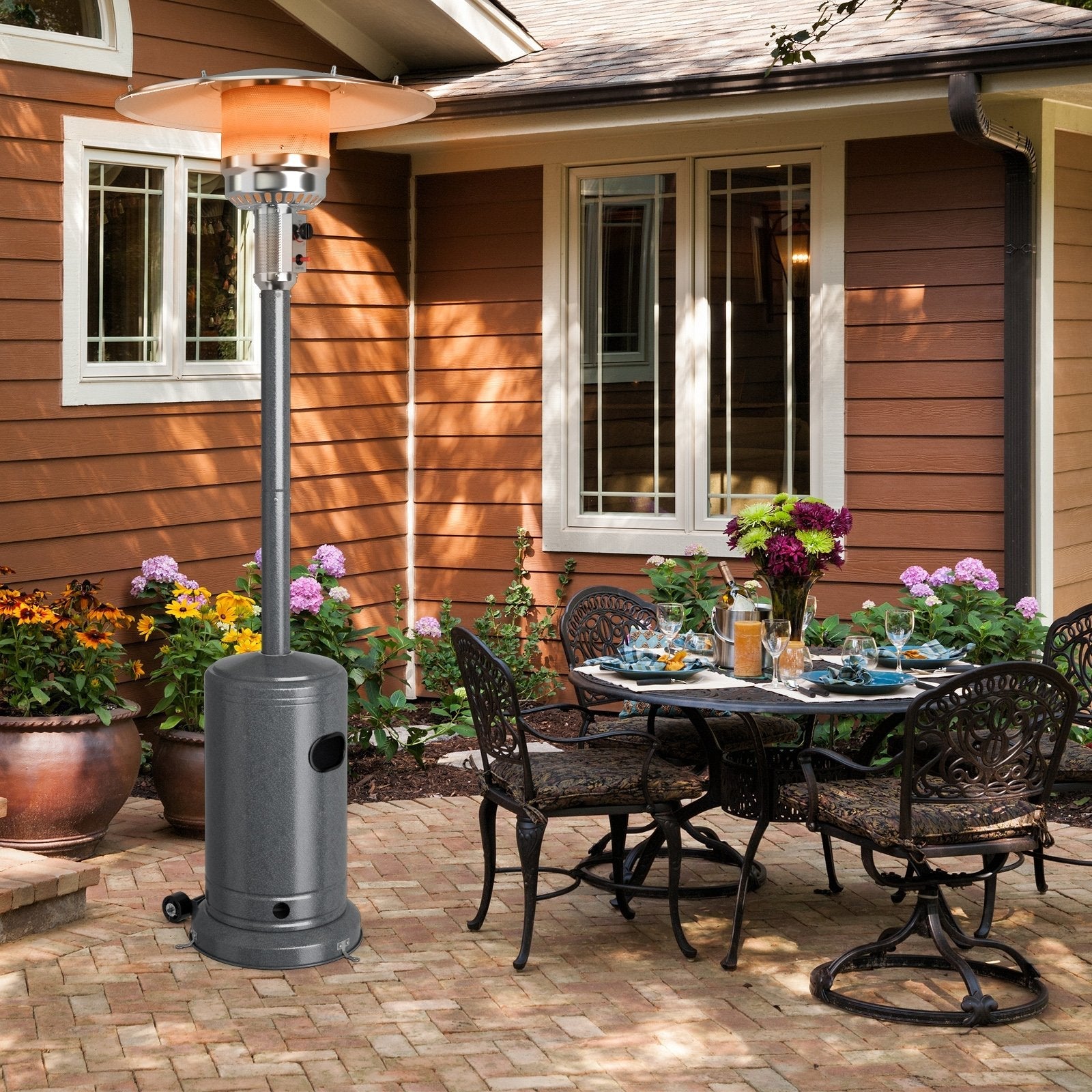 50000 BTU Stainless Steel Propane Patio Heater with Trip over Protection-Black