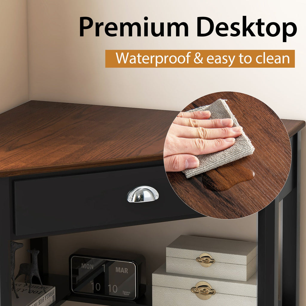 Corner Wooden Piece Laptop Computer Desk-Black
