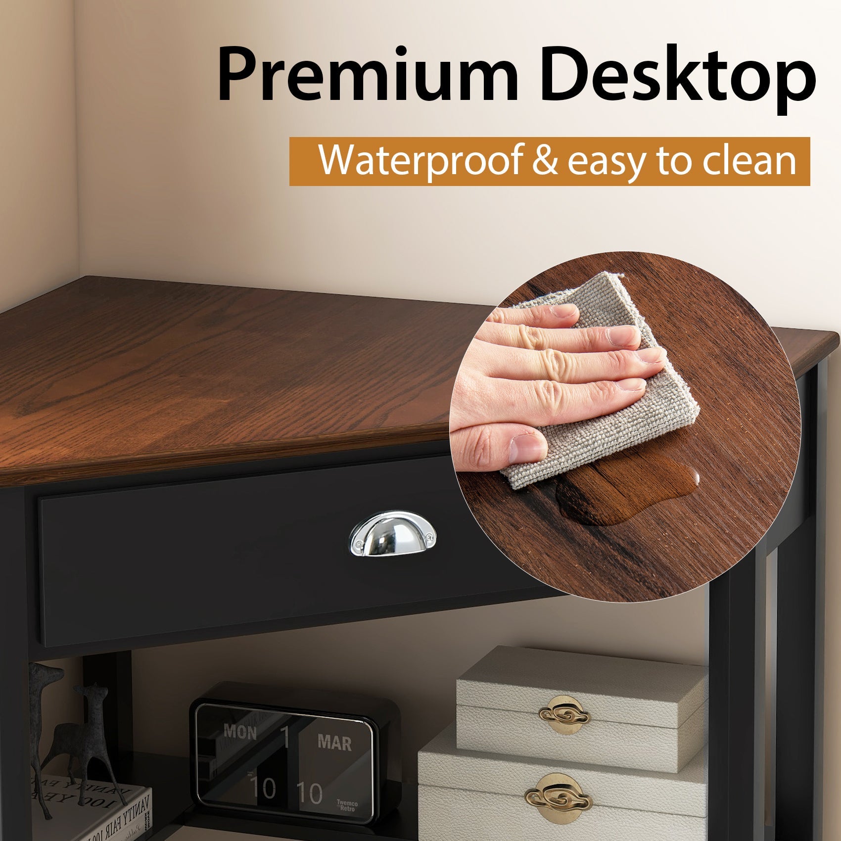 Corner Wooden Piece Laptop Computer Desk-Black