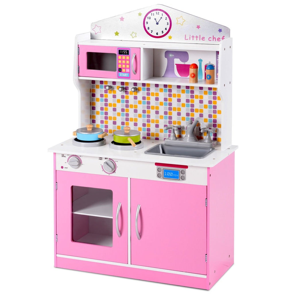 Kids Wooden Pretend Cooking Playset Cookware Kitchen-Beige
