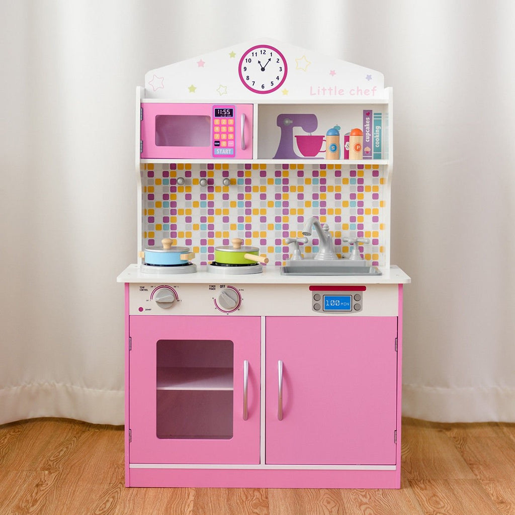 Kids Wooden Pretend Cooking Playset Cookware Kitchen-Beige