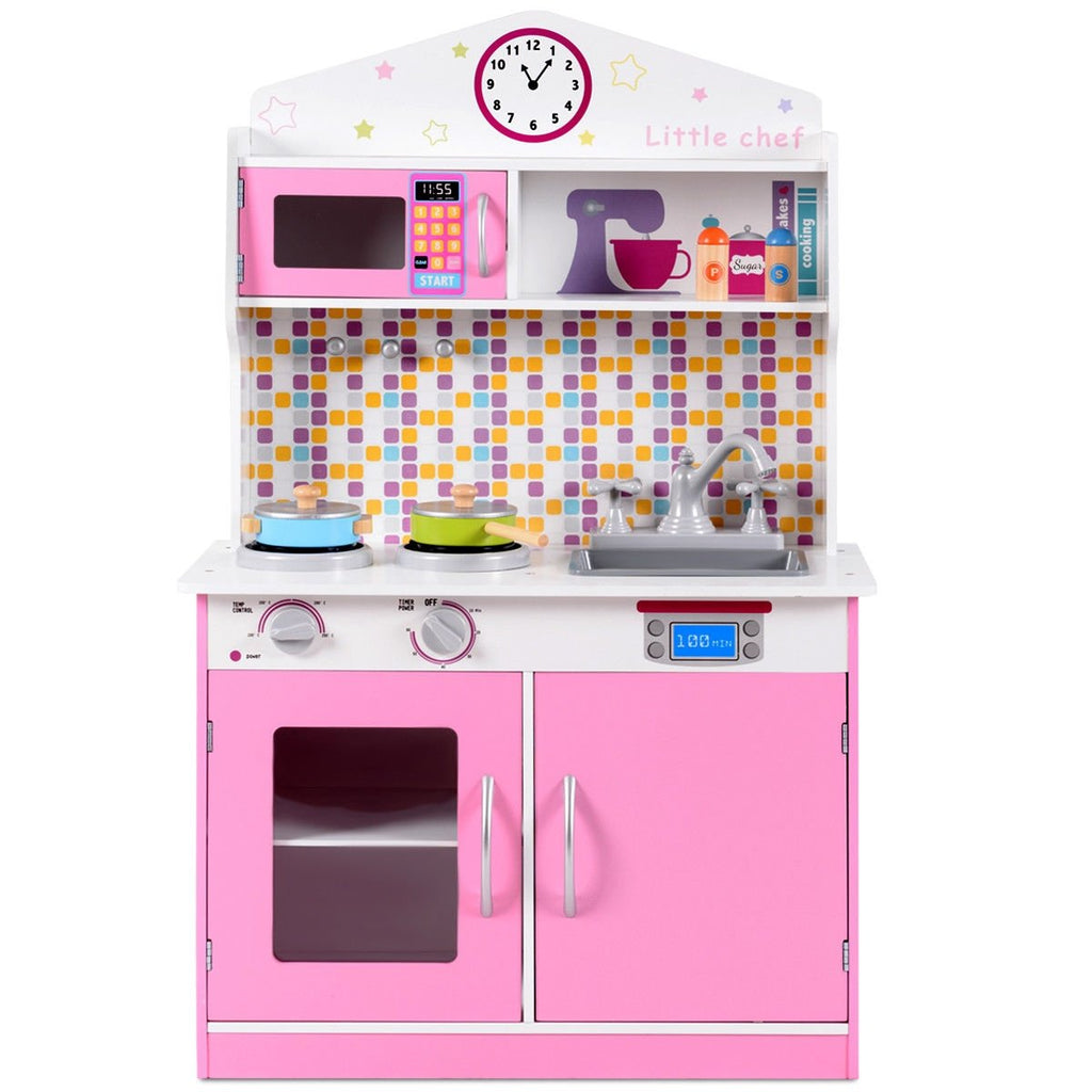 Kids Wooden Pretend Cooking Playset Cookware Kitchen-Beige
