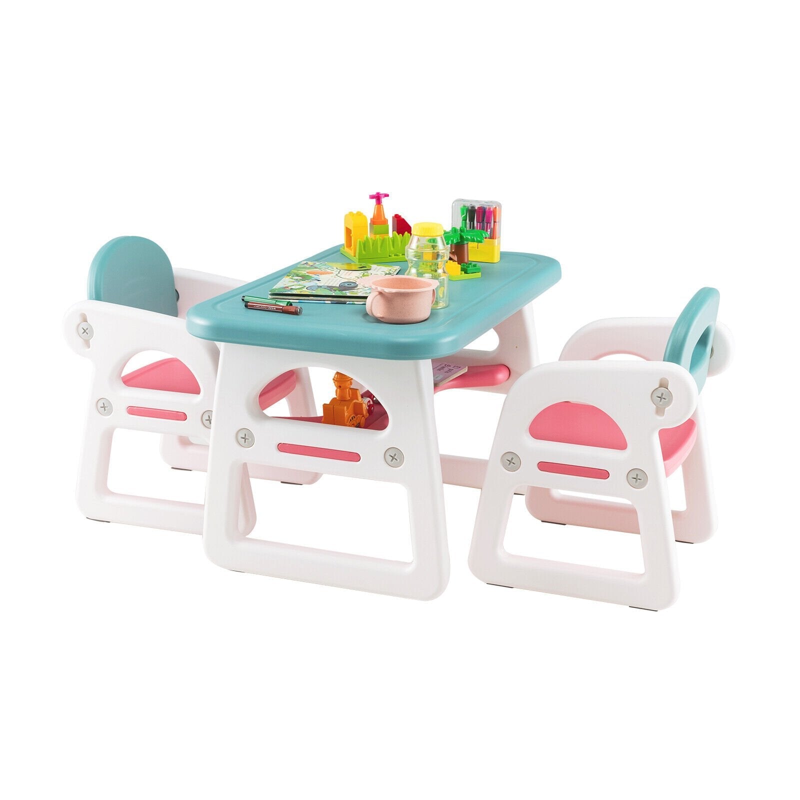 Kids Table and Chair Set with Building Blocks-Gray